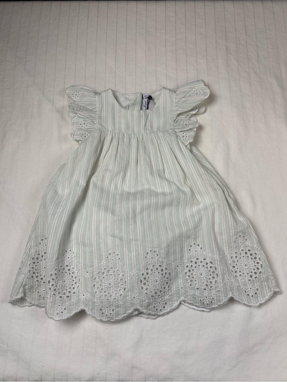 NWT Sergent Major girls 9 month Mint-Striped Eyelet Flutter-Sleeve Dress